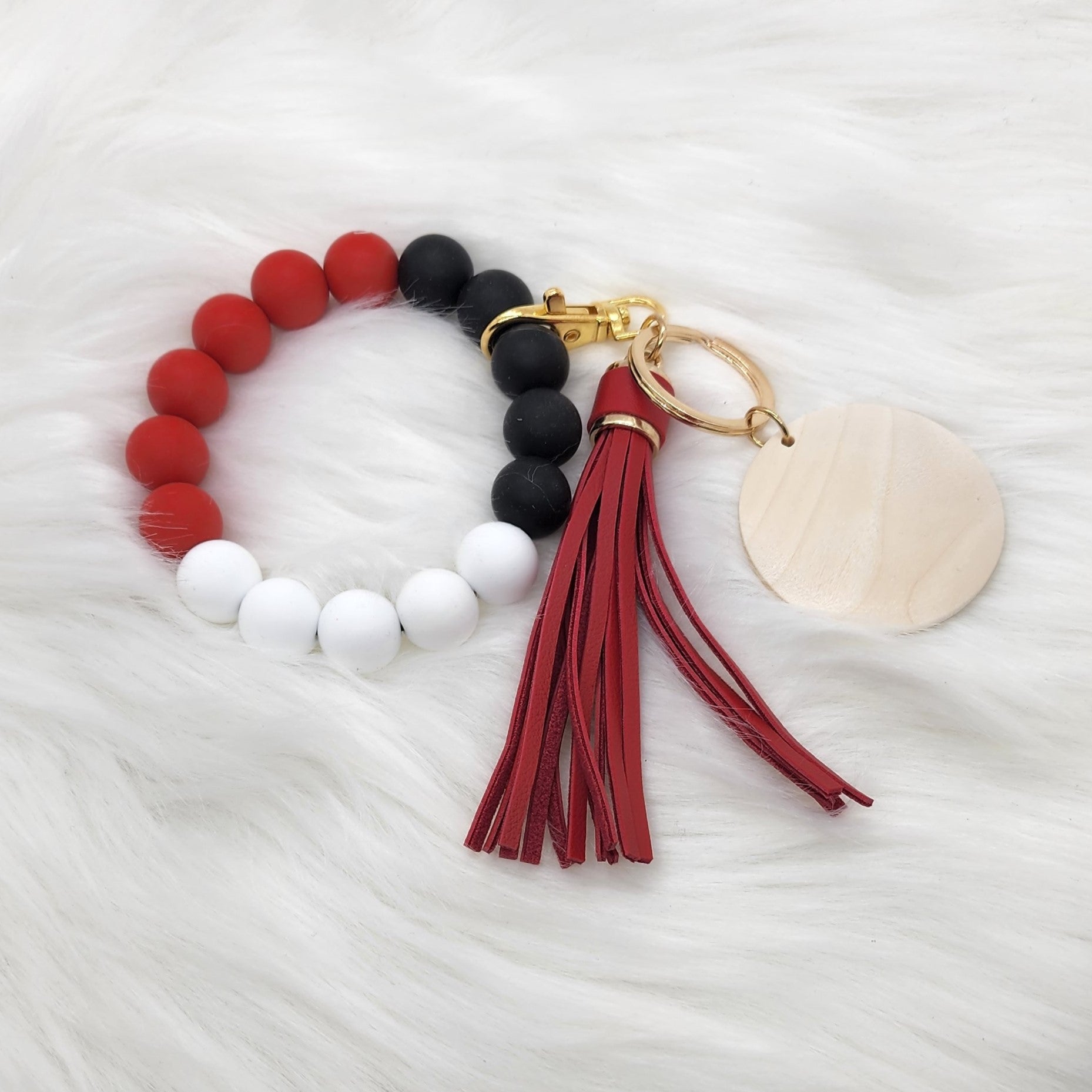 Silica Gel Bead Wristlet Keychain with Layered Tassels Red / One Size